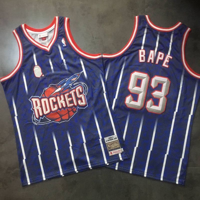 Men Houston Rockets 93 Bape Blue Trowback Swingman NBA Jersey